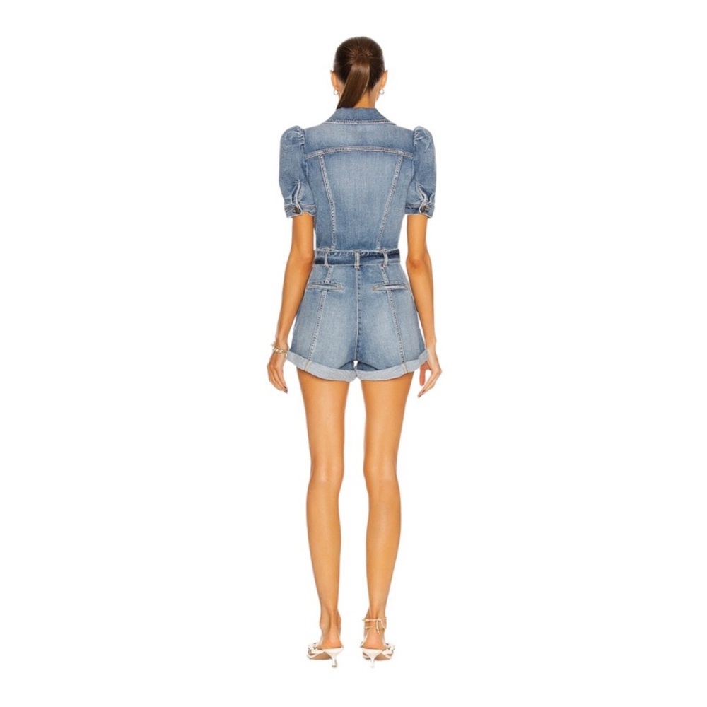 RETROFETE Phoebe Denim Romper Puff Sleeve Belted L - Picture 7 of 16